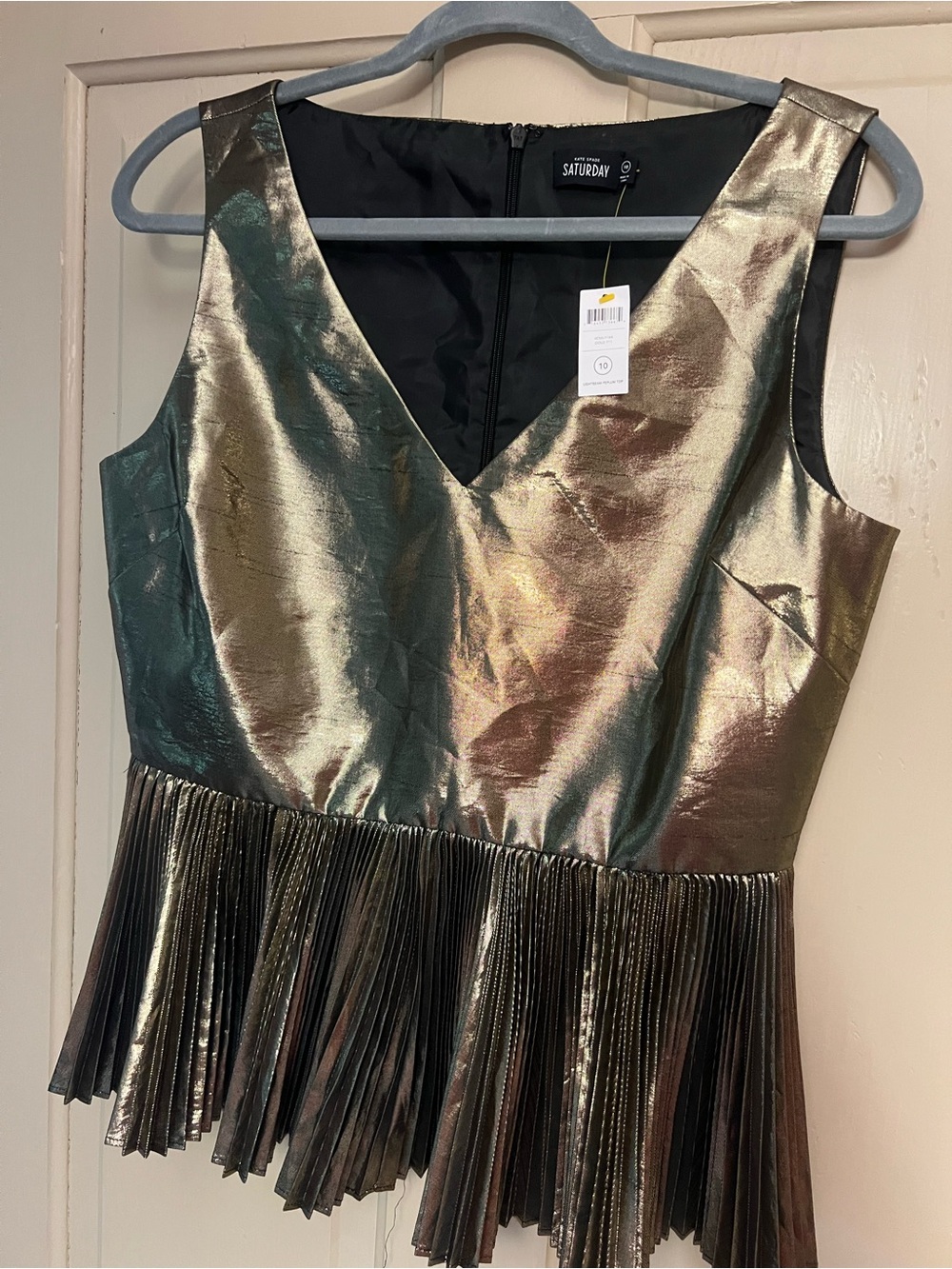 kate spade Metallic Gold V-Neck Fringe Top